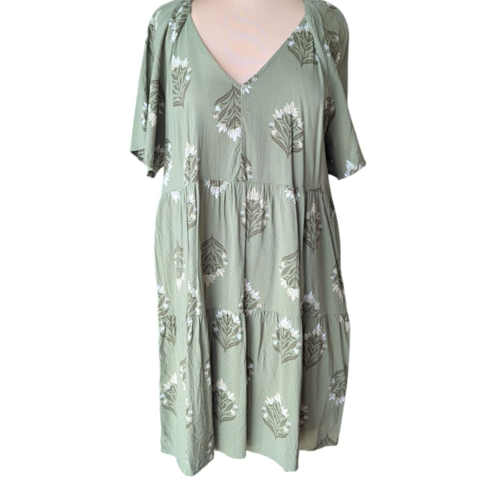 Old Navy Olive Green Floral Midi Dress